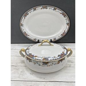 Vintage Haviland Limoges France Paisley Covered Casserole Dish and Platter SET